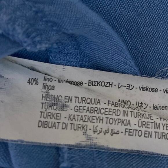 Zara Blue Linen Sleeveless Knot Smocked Cami Camisole Tank Romper Shorts Size M - Picture 4 of 4